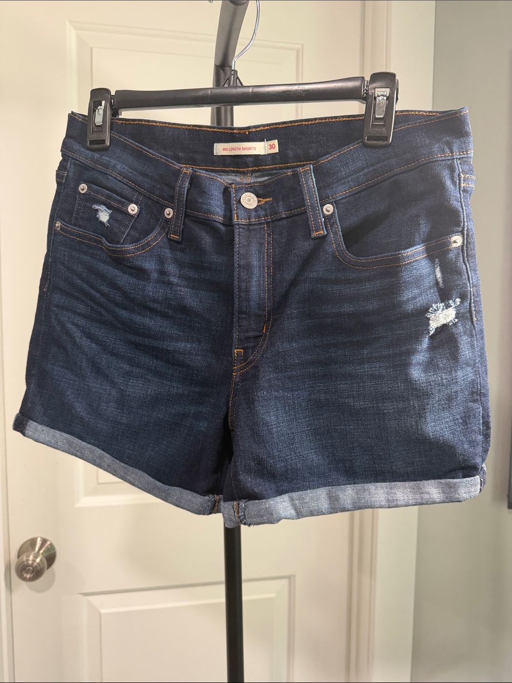 Levi's Dark Blue Rolled Hem Denim Shorts